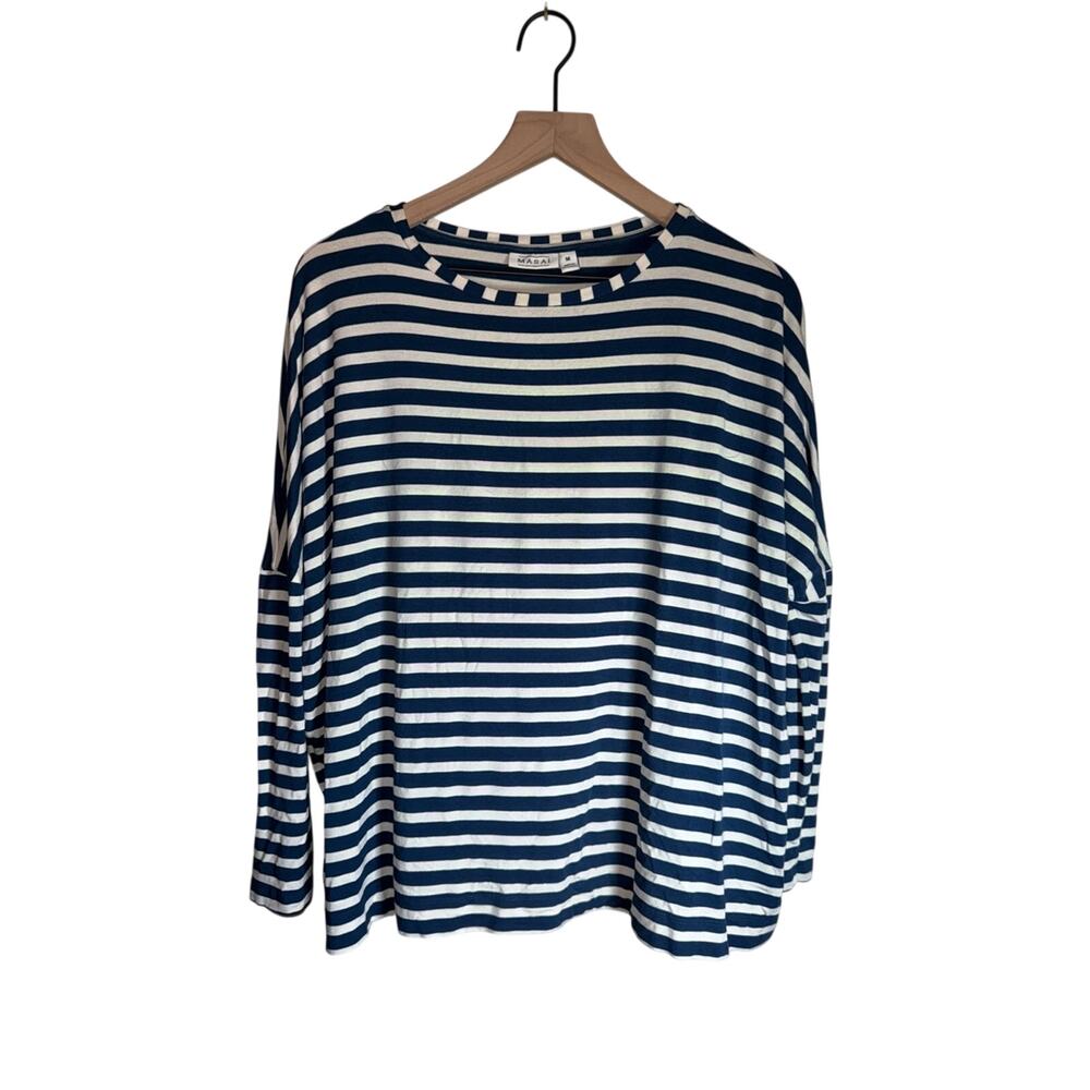 MASAI Blue and White Striped Top Classic Coastal Sailor Long Sleeve tee M